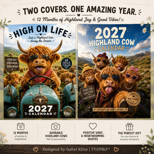 💥🏆2027 Funny Highland Cow Wall Calendar | A4 Hanging Calendar