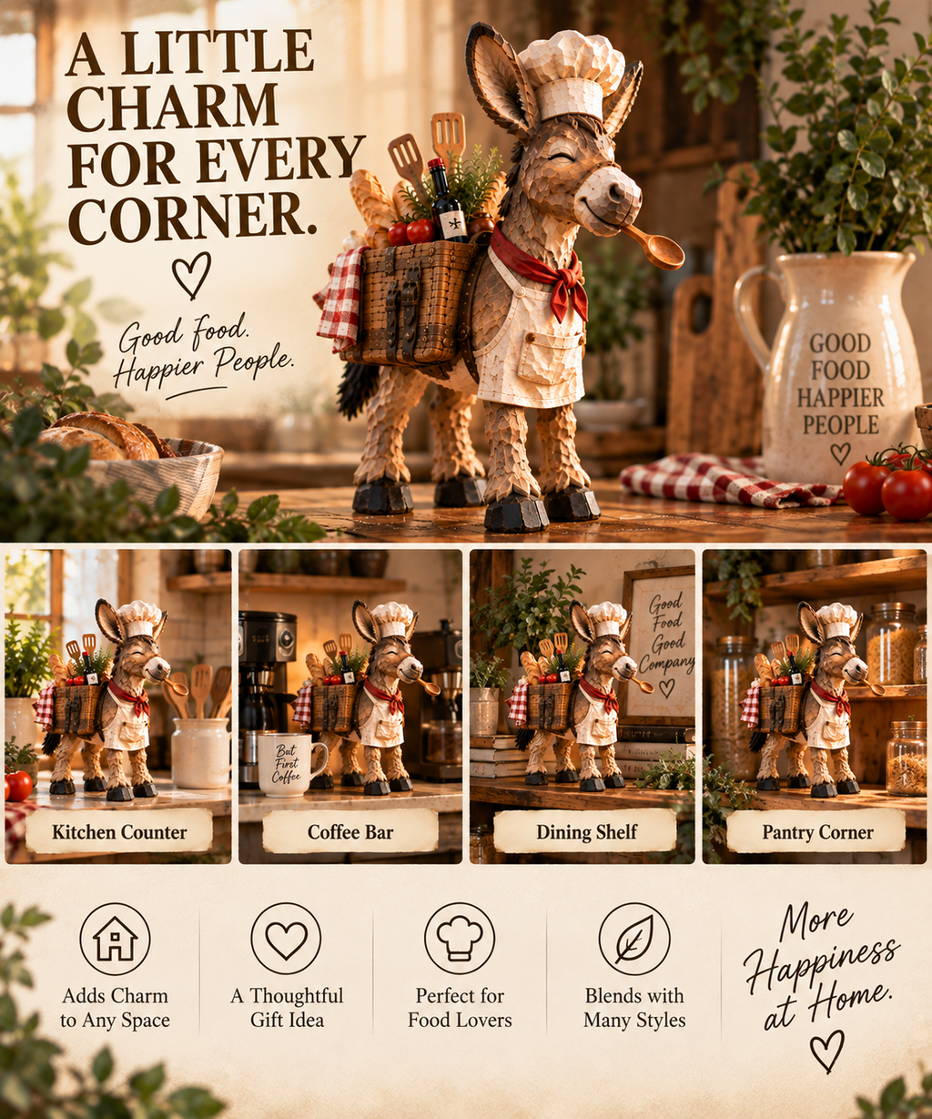 👨‍🍳The Stubborn Little Chef — Carved Kitchen Donkey Figurine