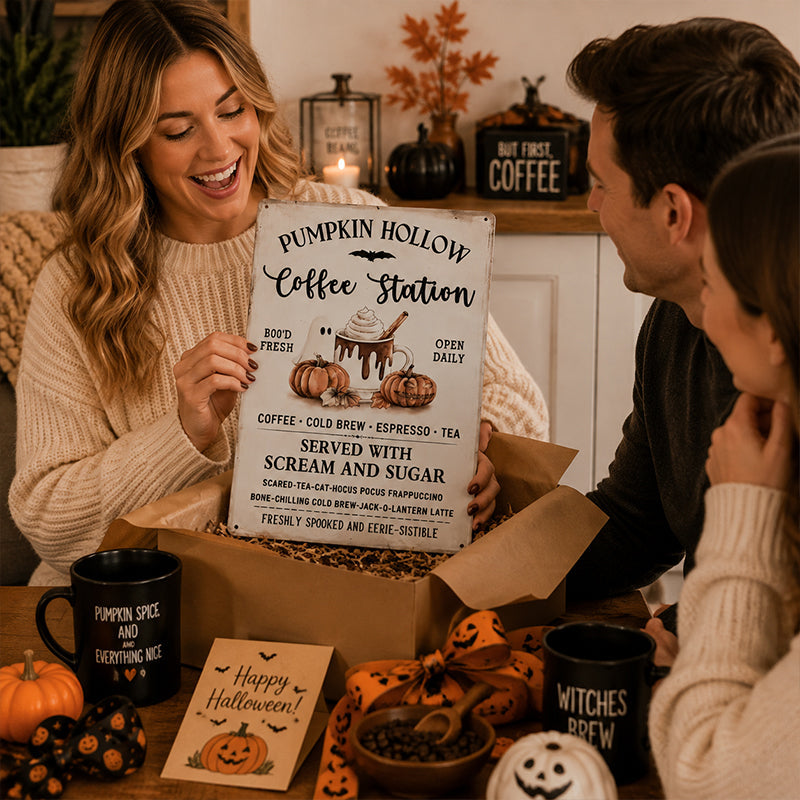 Halloween Pumpkin Coffee Station Vintage Decorative Sign