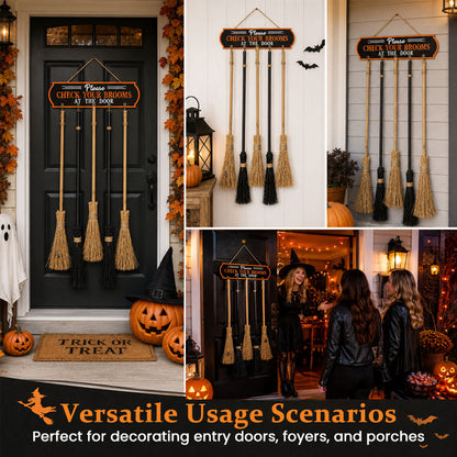 🧹“Please CHECK YOUR BROOMS AT THE DOOR” Halloween Witch Broom Door Hanger