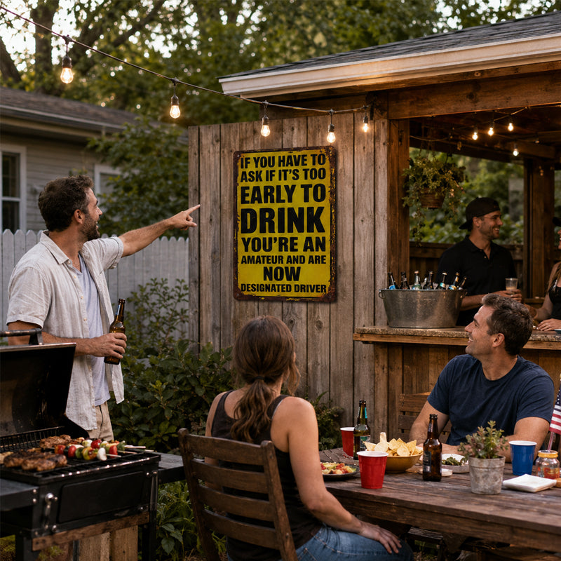 Fun Drinking Metal Signs – Rugged, humorous wall decorations for bars, garages, and pubs. 🍺😆