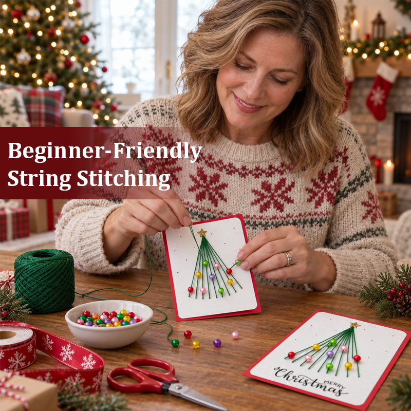🎄🧵Christmas String Art Greeting Card DIY Kit – Handmade Gift for Family & Friends
