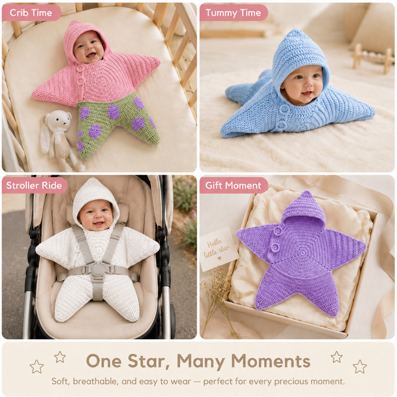 Star Knitted Baby Sleep Bag, Soft Warm Swaddle Blanket for Newborns, Cute Star Shape Sleeping Sack for Infants