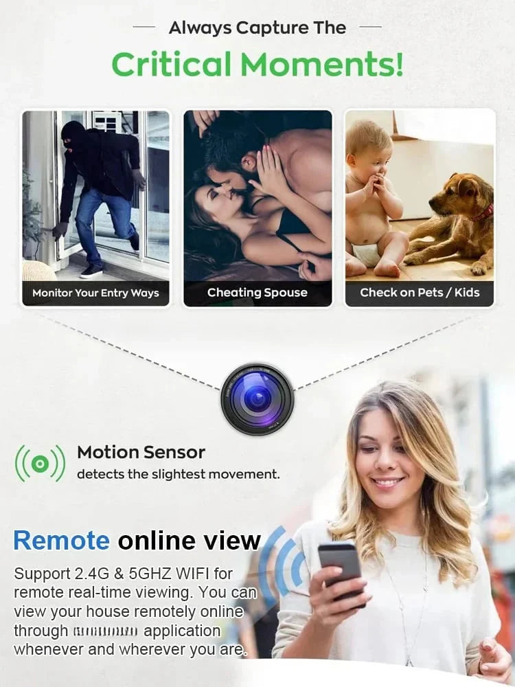 📸 1080P coin-sized wireless mini camera, can be installed anywhere, real-time remote monitoring via smartphone.
