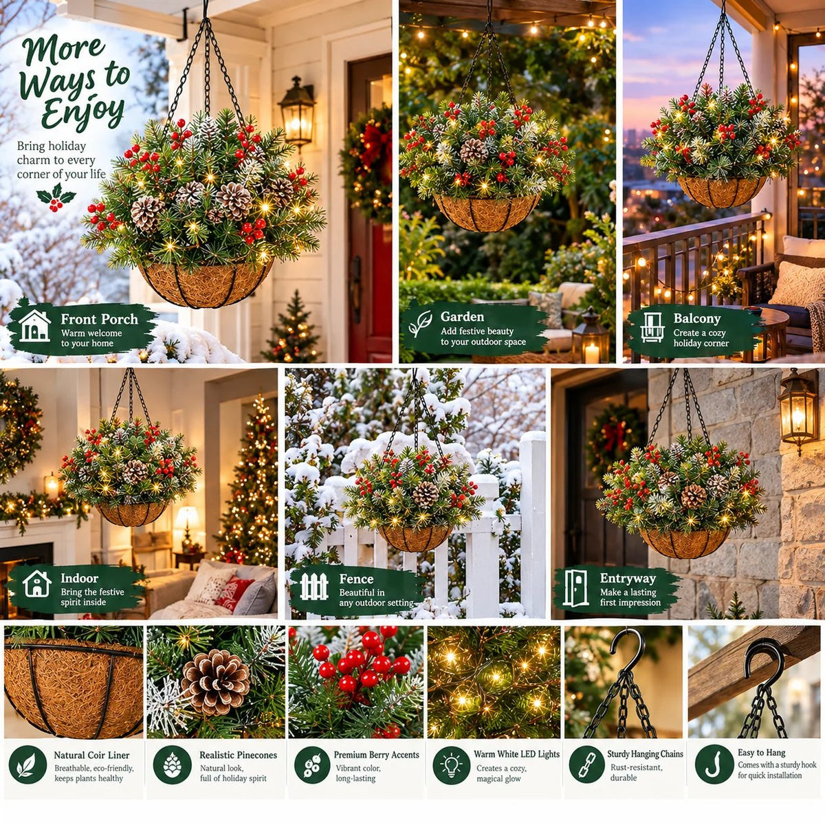 🎄 Last day: 50% OFF🏆Christmas basket with built-in lights |🎄 With built-in lights, weatherproof, and maintenance-free
