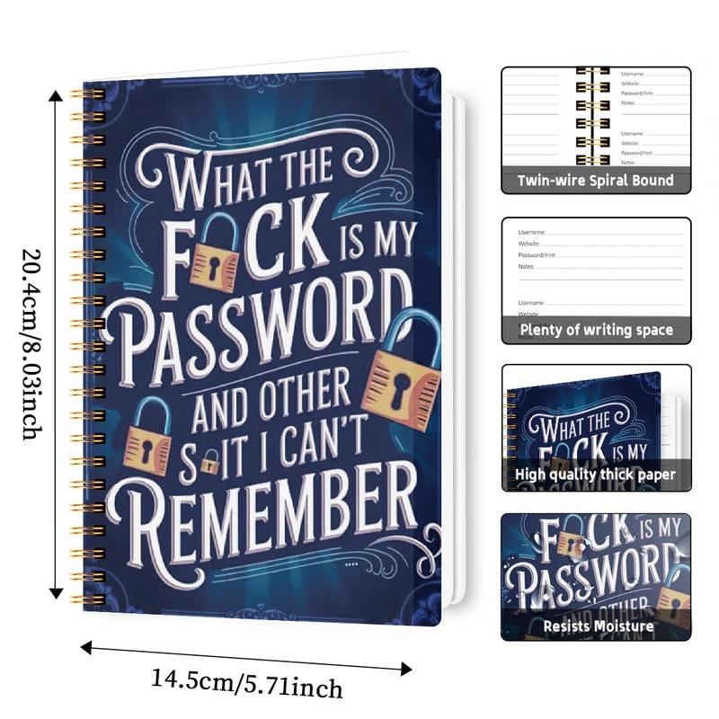 ⏰Sale last 4 hours: Save 49% - 📅Fun password notebook - Spiral bound with lock icons and fun security phrases✍️