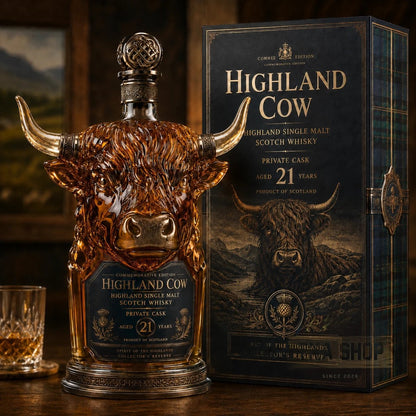 ✨🐮Highland Cow Private Cask 21 Years Cow Head Shaped Scotch Whisky Bottle