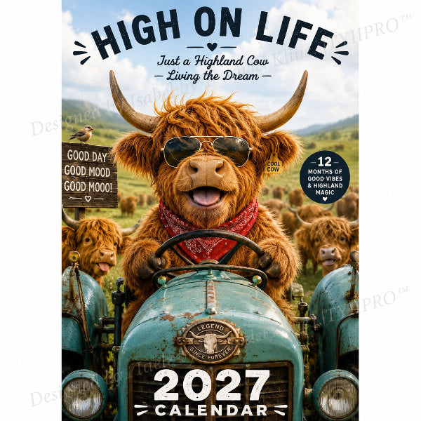 💥🏆2027 Funny Highland Cow Wall Calendar | A4 Hanging Calendar