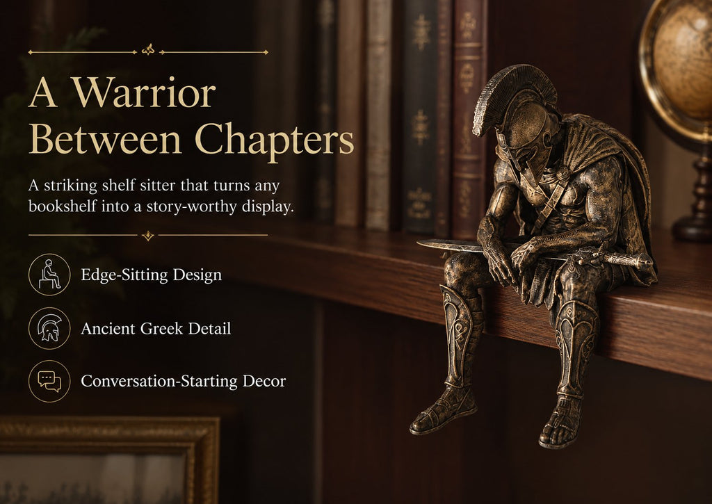 🎁Last Day 49% OFF-⚔️ Ancient Greek Warrior Shelf Sitter – Unique Bookshelf Decor