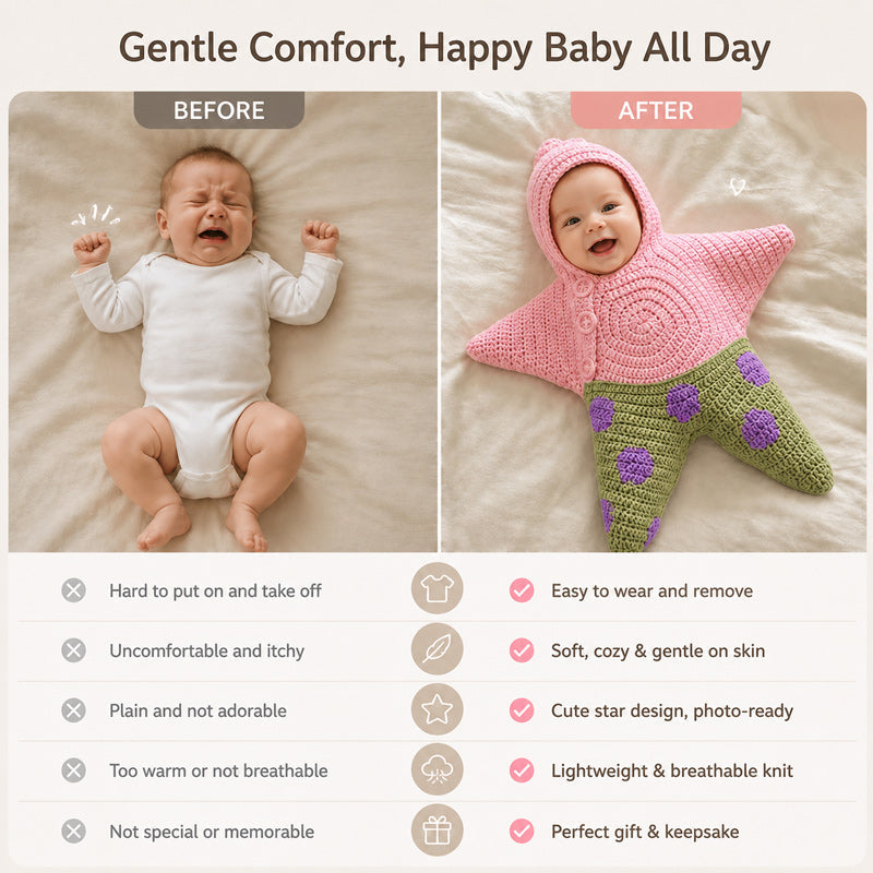 Star Knitted Baby Sleep Bag, Soft Warm Swaddle Blanket for Newborns, Cute Star Shape Sleeping Sack for Infants