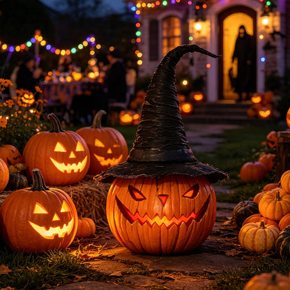 Spooky Witch Hat Pumpkin Halloween LED Light Decoration 🎃🧙‍♀️