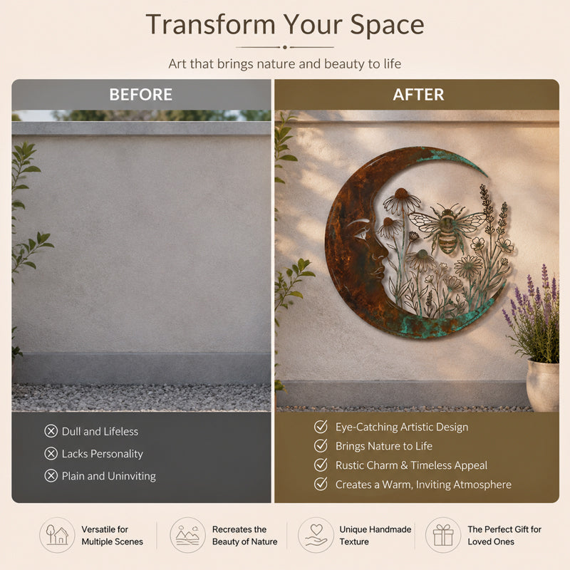 🌙 Enchanted Moon Garden Wall Art – Nature Inspired Metal Wall Decor for Home & Garden