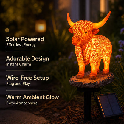 💡🐮 Highland Cattle Solar Garden Ornament Light