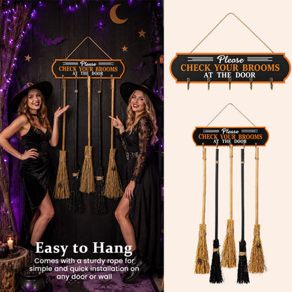 🧹“Please CHECK YOUR BROOMS AT THE DOOR” Halloween Witch Broom Door Hanger