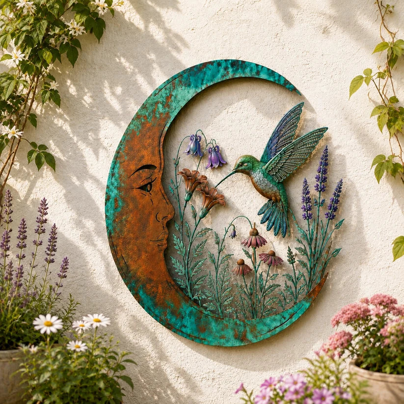 🌙 Enchanted Moon Garden Wall Art – Nature Inspired Metal Wall Decor for Home & Garden