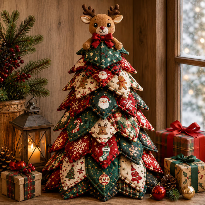 🎄🧵DIY Quilted Christmas Tree Kit – Handmade Fabric Holiday Tabletop Tree Decor