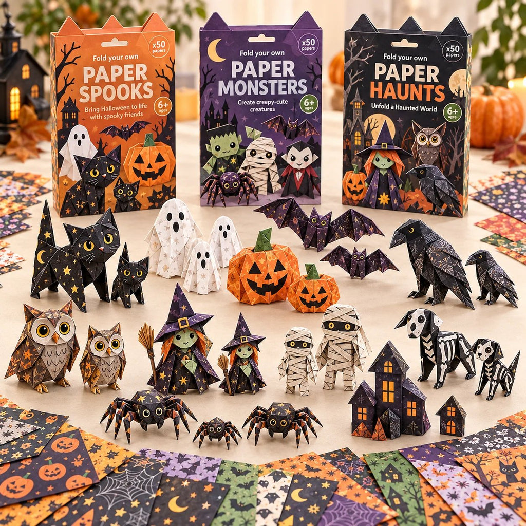 🎃 Halloween 3D Paper Craft Kit – 50 Pre-Printed Sheets + Step-by-Step Guide