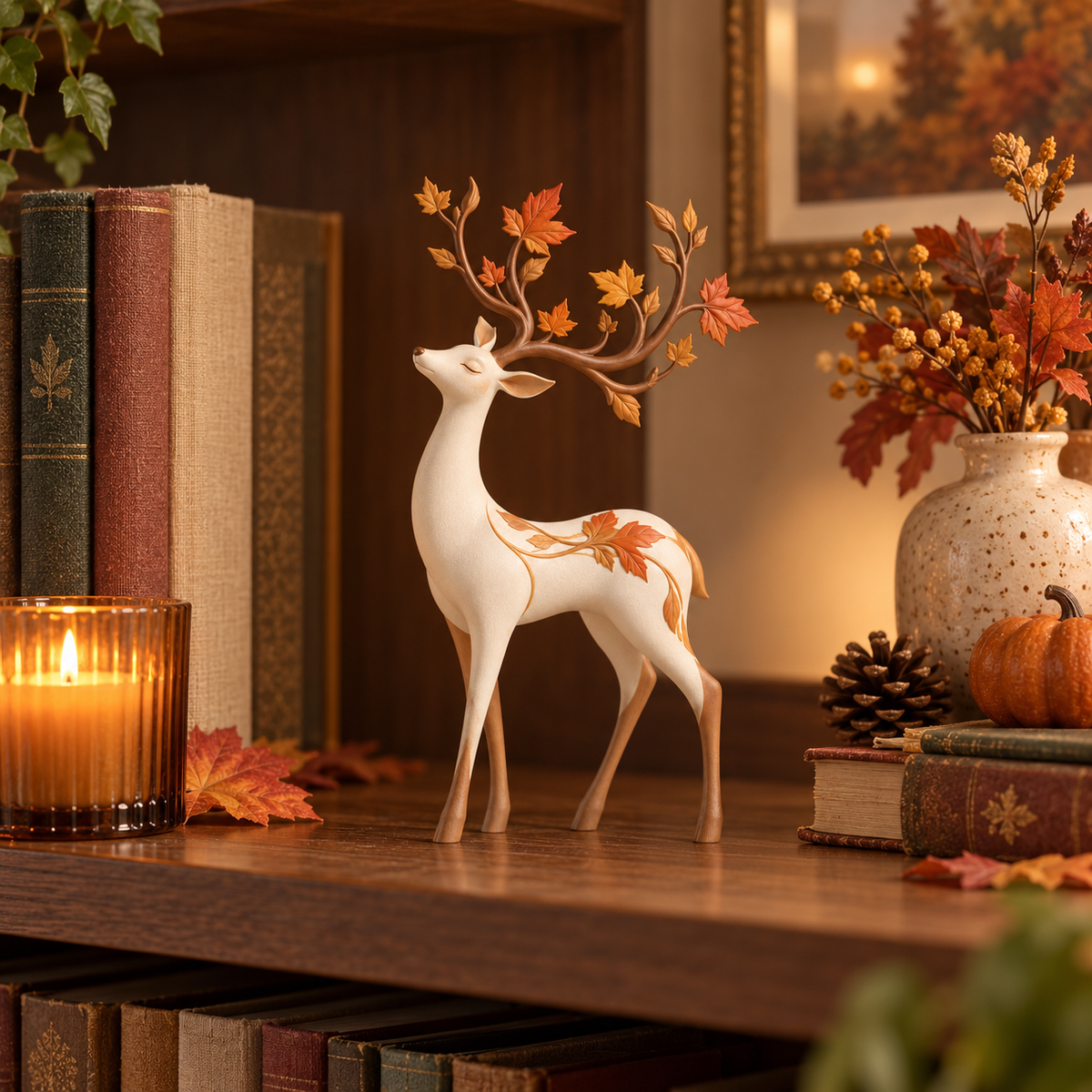 Autumn Leaf Antler Deer Figurine🦌