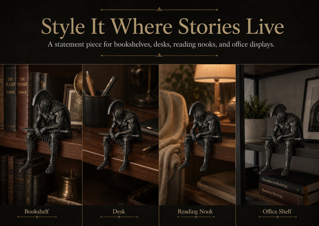 🎁Last Day 49% OFF-⚔️ Ancient Greek Warrior Shelf Sitter – Unique Bookshelf Decor