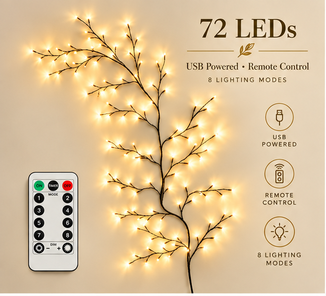 ✨ Flexible LED Branch Lights | Remote-Controlled Holiday Wall Decor