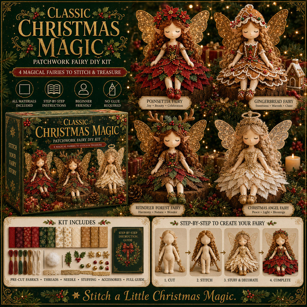 Christmas Patchwork Fairy Sewing Kit – Set of 4 Dolls