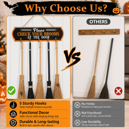 🧹“Please CHECK YOUR BROOMS AT THE DOOR” Halloween Witch Broom Door Hanger