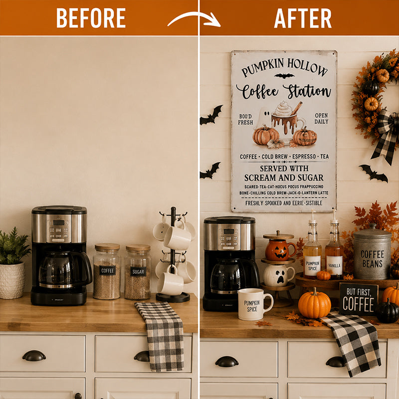 Halloween Pumpkin Coffee Station Vintage Decorative Sign
