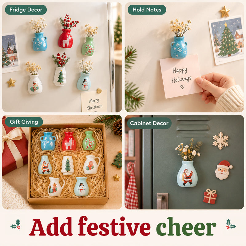 🎄🏺 Christmas Mini Vase Fridge Magnet — Festive 3D Holiday Accent for Magnetic Surfaces