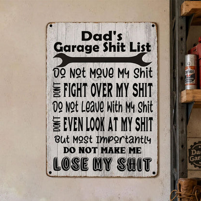 Dad's Garage Shit List Metal Sign