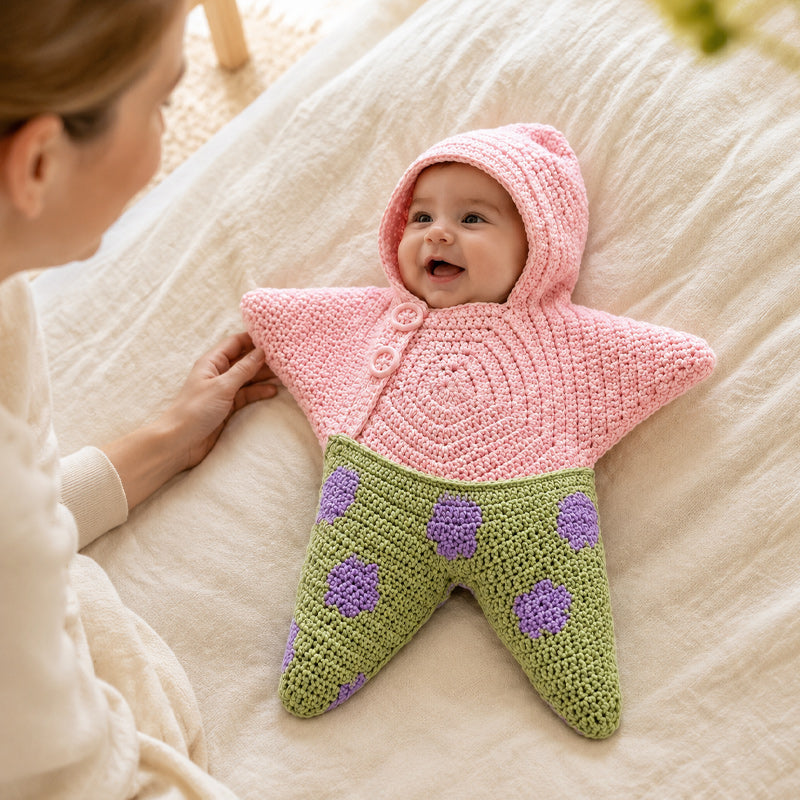 Star Knitted Baby Sleep Bag, Soft Warm Swaddle Blanket for Newborns, Cute Star Shape Sleeping Sack for Infants
