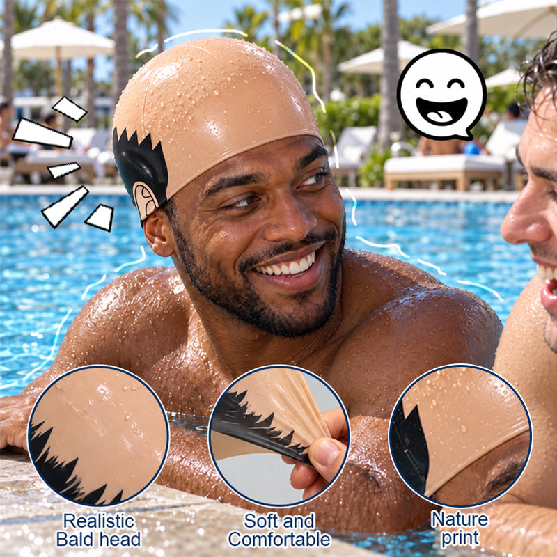 😂 Funny Realistic Bald Head Swim Cap – Hilarious Prank Swimming Hat 🏊‍♂️