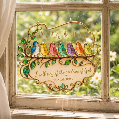 🎵 Psalm 89:1 Songbird Window Suncatcher | Stained-Glass Style Faith Decor with Colorful Birds &amp; Scripture 🕊️✨