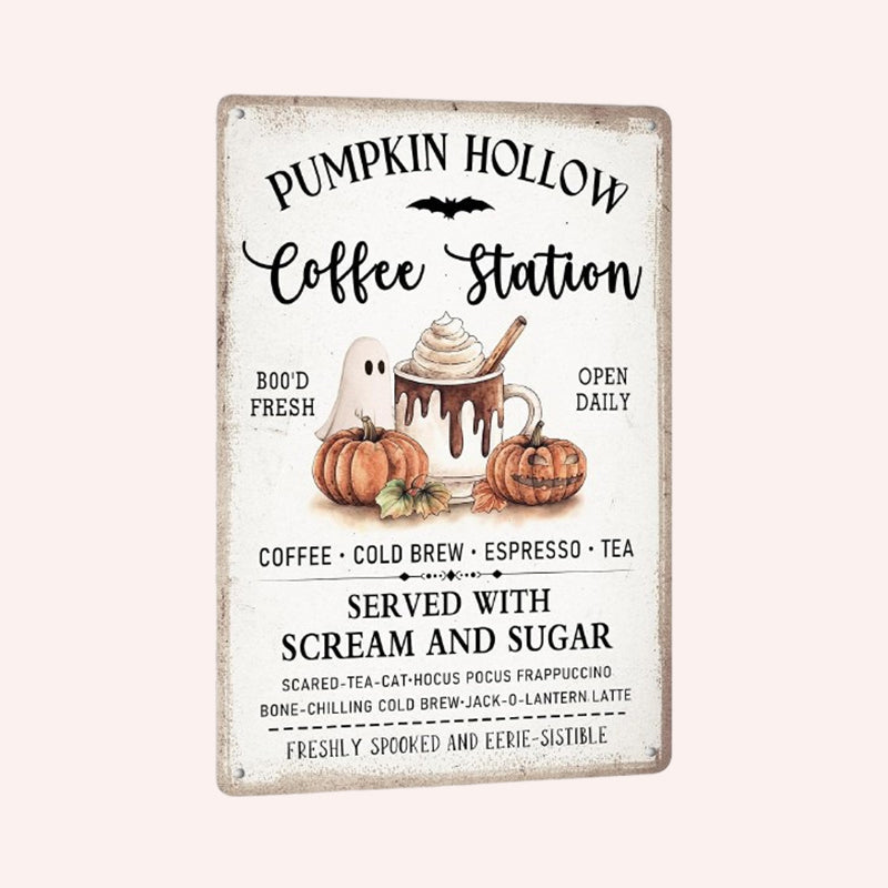 Halloween Pumpkin Coffee Station Vintage Decorative Sign