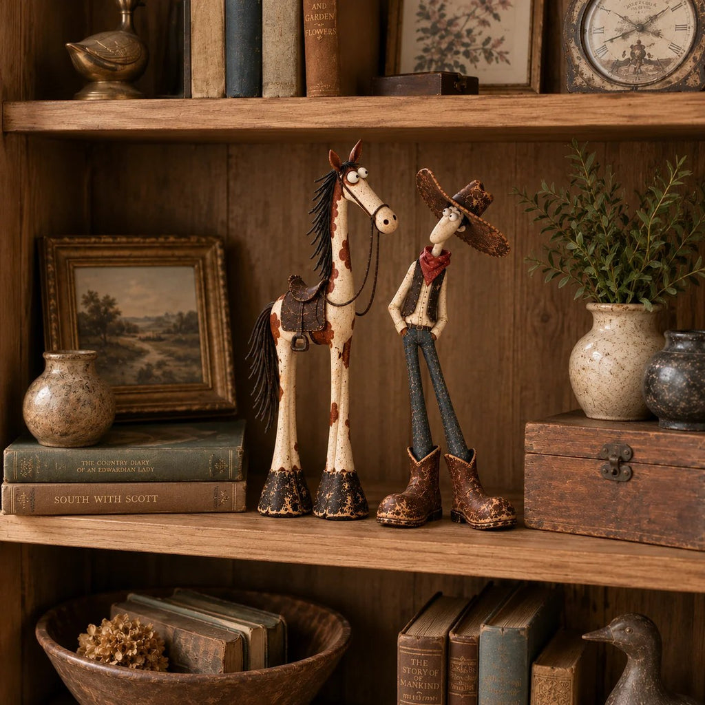 🤠🐴 Whimsical Western Cowboy & Horse Figurine Duo 🌵