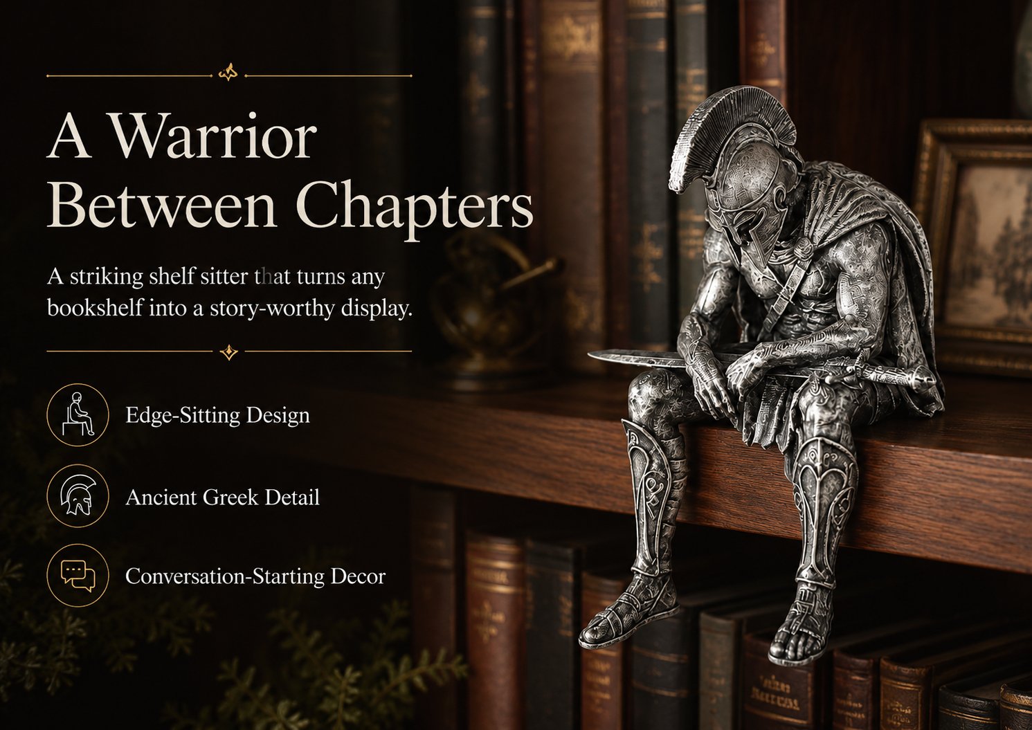 🎁Last Day 49% OFF-⚔️ Ancient Greek Warrior Shelf Sitter – Unique Bookshelf Decor