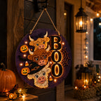 ✨ Cute Stacked Highland Cow Door Plaque With Built-in Warm Lights For Porch Wall