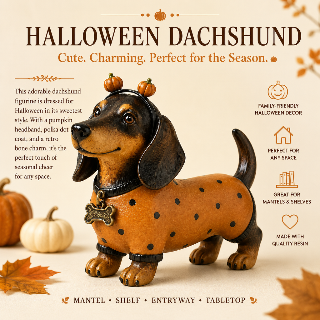 🎃 Halloween Pumpkin Dachshund Resin Figurine — Charming Seasonal Dog Decor