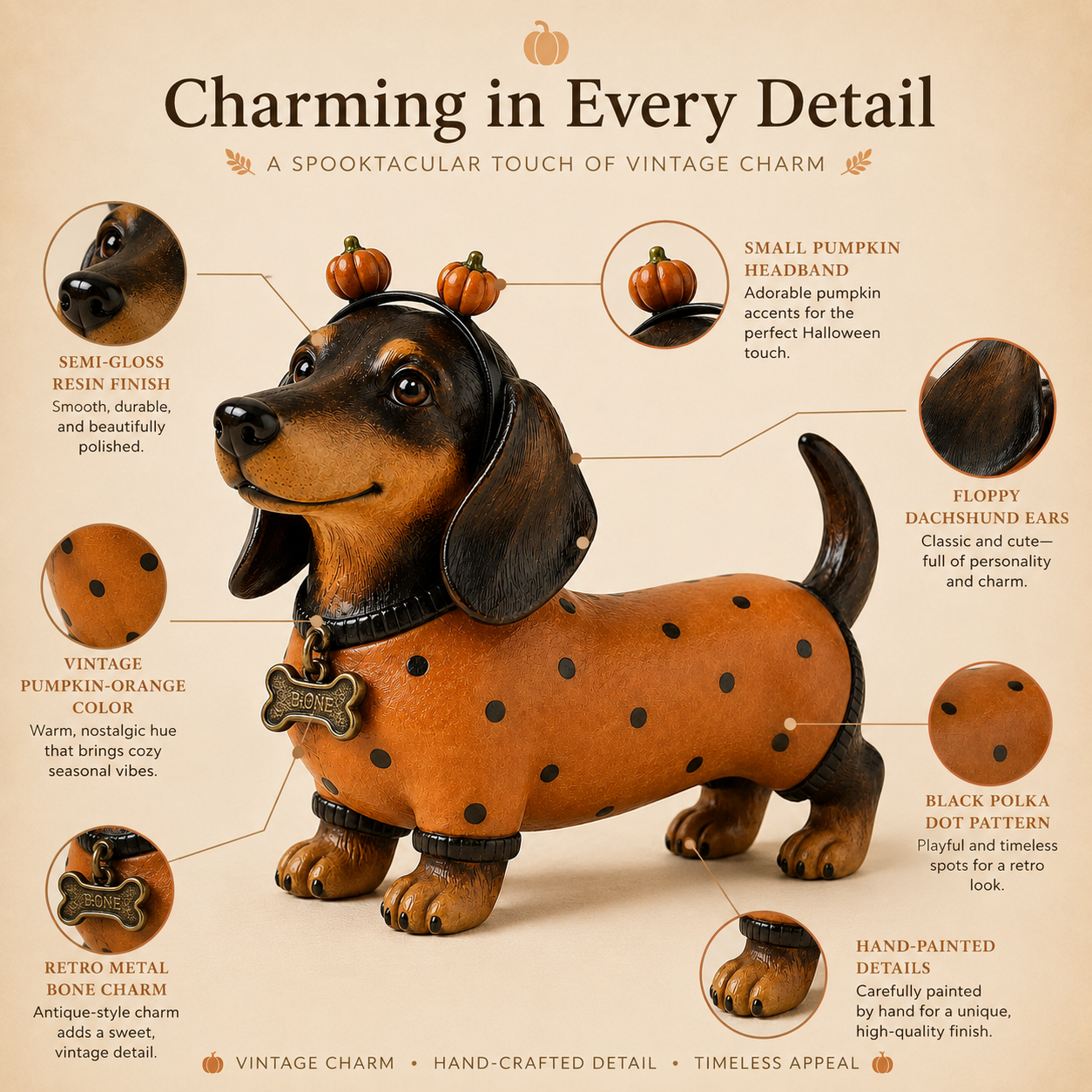 🎃 Halloween Pumpkin Dachshund Resin Figurine — Charming Seasonal Dog Decor