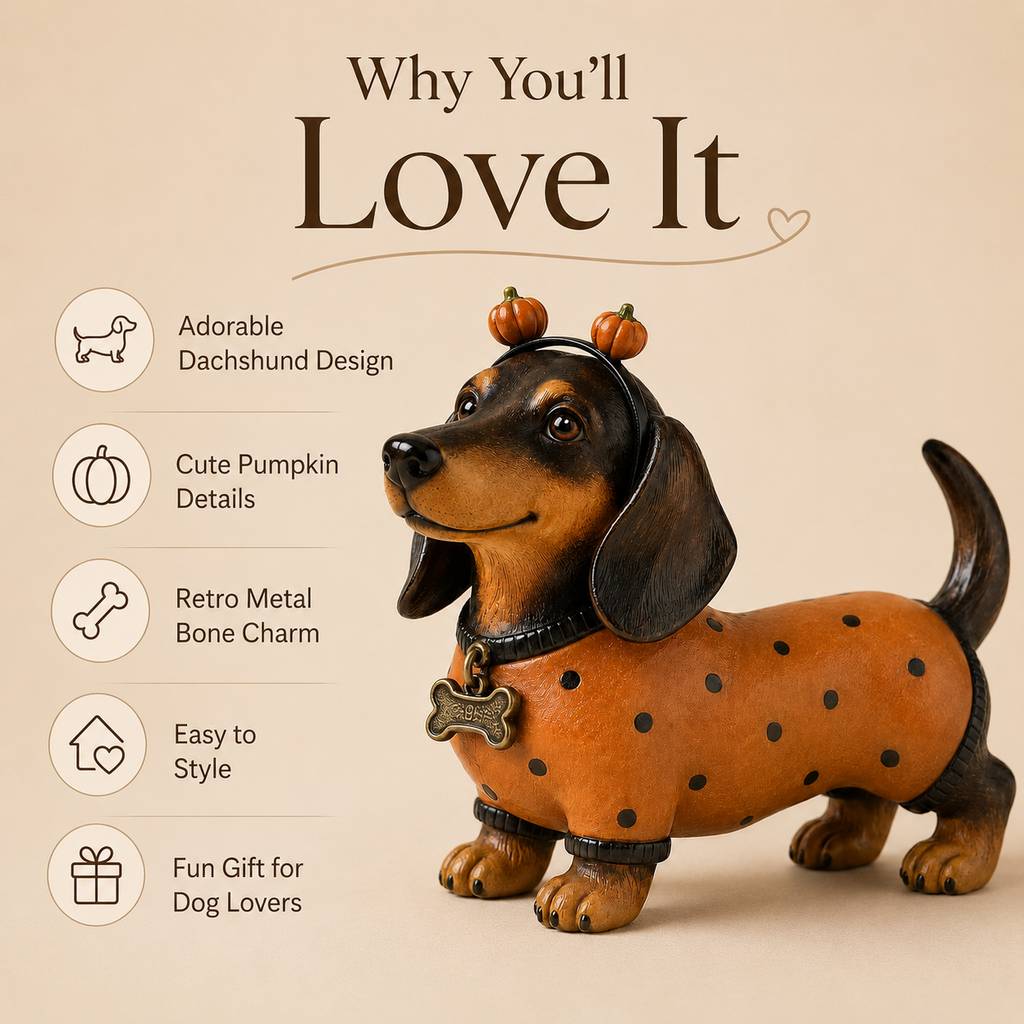 🎃 Halloween Pumpkin Dachshund Resin Figurine — Charming Seasonal Dog Decor