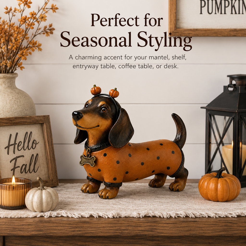 🎃 Halloween Pumpkin Dachshund Resin Figurine — Charming Seasonal Dog Decor