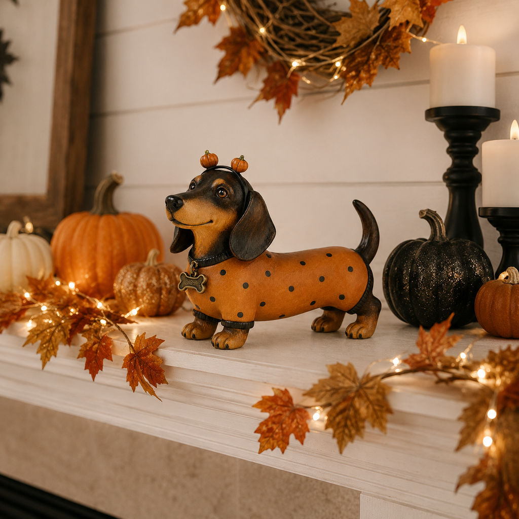 🎃 Halloween Pumpkin Dachshund Resin Figurine — Charming Seasonal Dog Decor