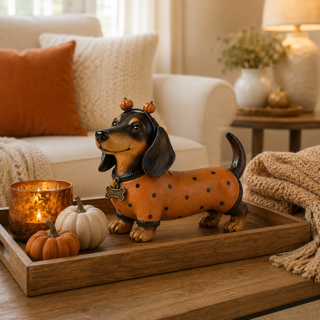 🎃 Halloween Pumpkin Dachshund Resin Figurine — Charming Seasonal Dog Decor