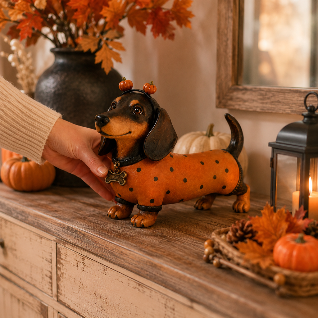 🎃 Halloween Pumpkin Dachshund Resin Figurine — Charming Seasonal Dog Decor