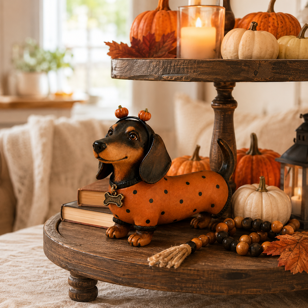 🎃 Halloween Pumpkin Dachshund Resin Figurine — Charming Seasonal Dog Decor