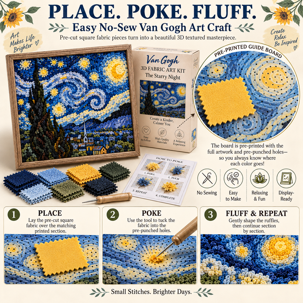 🎨 Van Gogh 3D Fabric Poke Art Kit