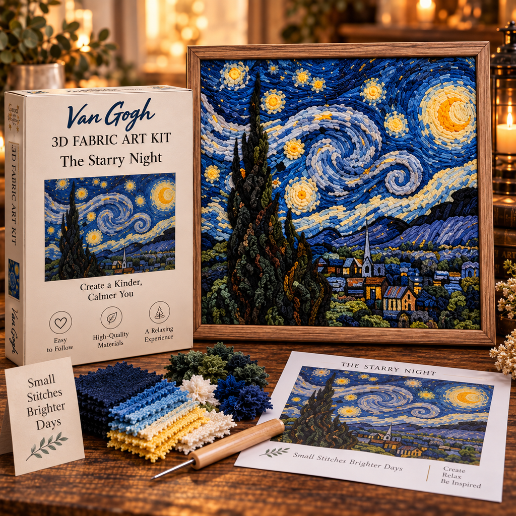 🎨 Van Gogh 3D Fabric Poke Art Kit - ⭐ The Starry Night
