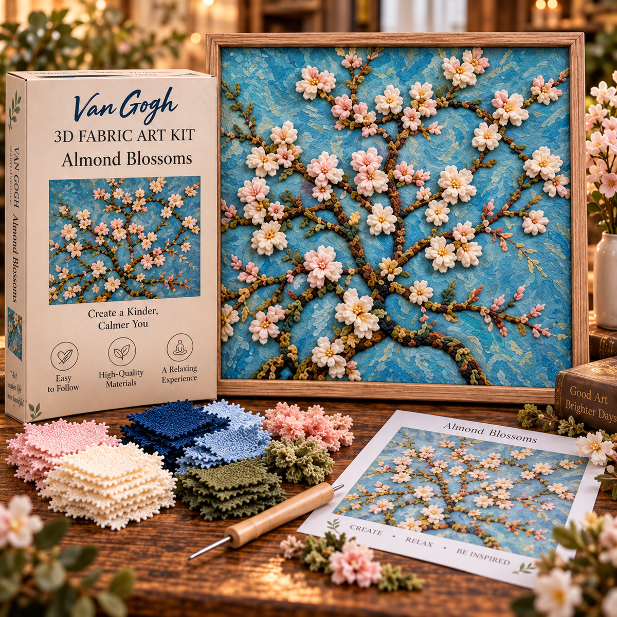 🎨 Van Gogh 3D Fabric Poke Art Kit - 🌸 Almond Blossoms