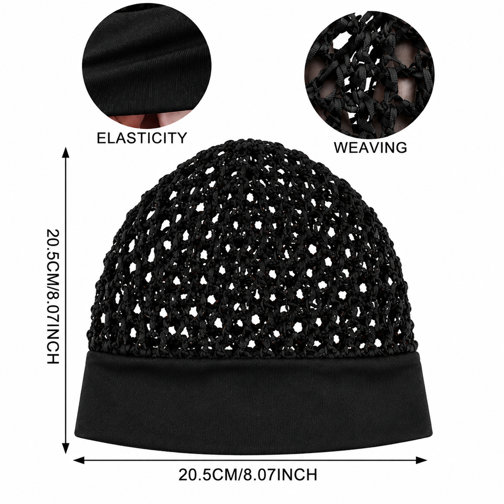 🧶 Wide-Band Crochet Hair Net | 💨 Breathable Stretch Sleep & Beauty Hair Cap