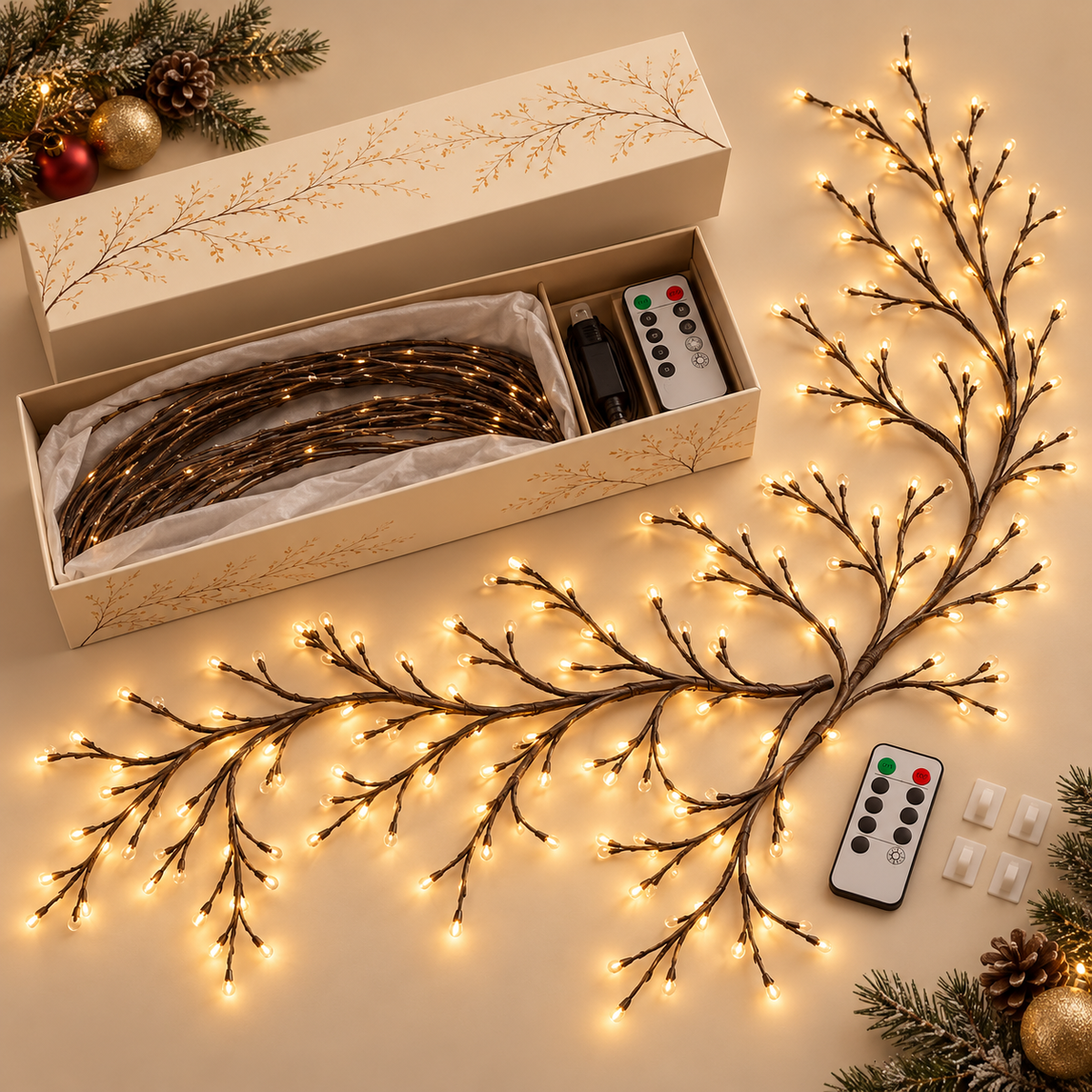✨ Flexible LED Branch Lights | Remote-Controlled Holiday Wall Decor