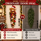Highland Cow Christmas swag beside a doorway